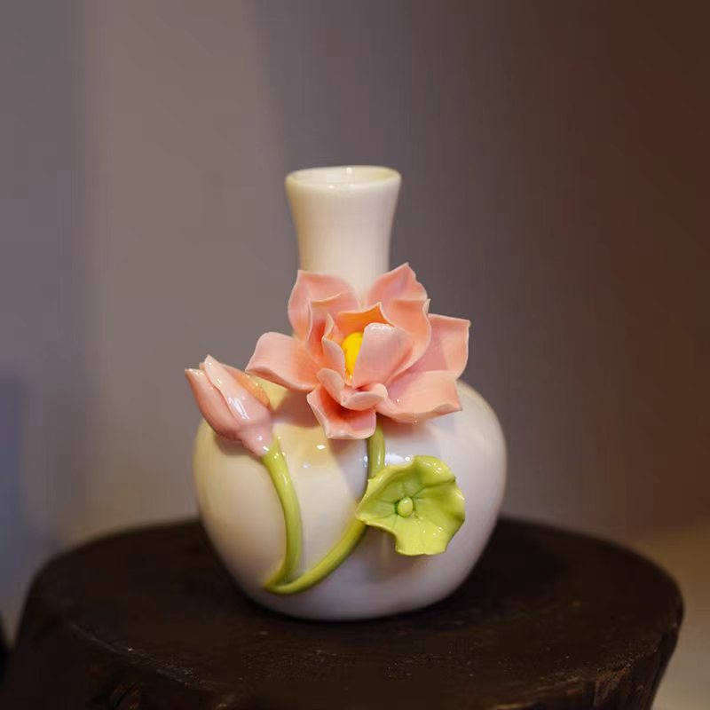 Jingdezhen White Porcelain 3D Lotus Relief Vase — Sculptural Lotus Grows from the Vase, 2 Styles
