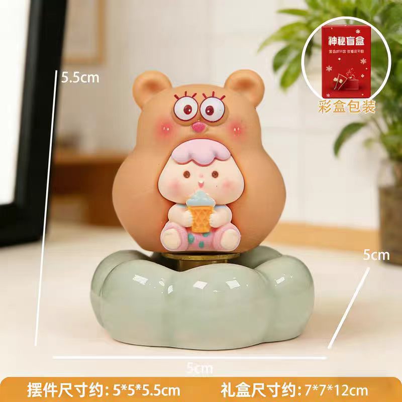 Kawaii Ice Cream Girl Figurine on Rotating Cloud Base — Pineapple, Pink Star & Bear Costume, 3 Styles