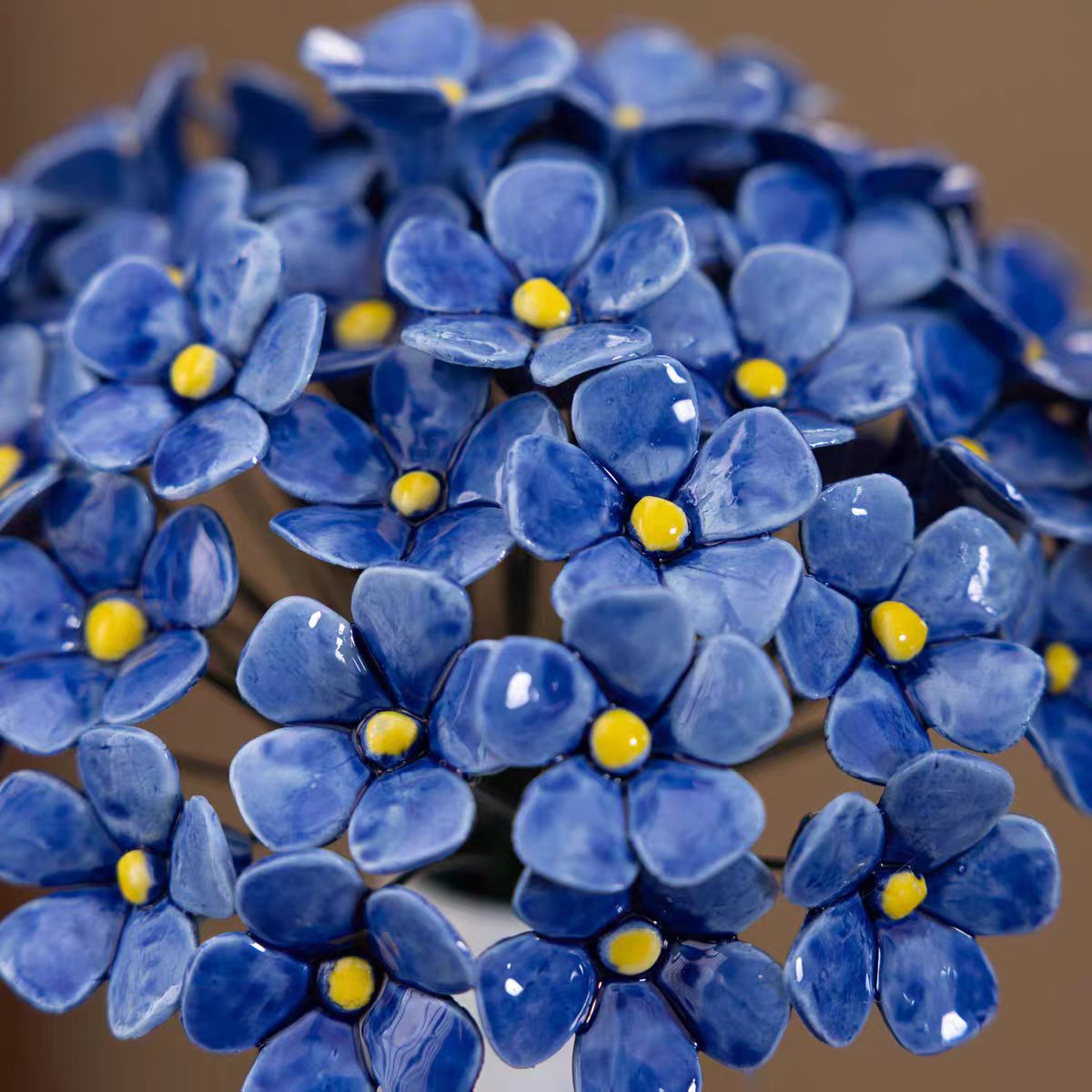 Jingdezhen Ceramic Forget-Me-Not Ball — Cobalt Blue, 30+ Hand-Sculpted Porcelain Blooms