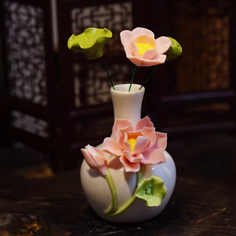 Jingdezhen White Porcelain 3D Lotus Relief Vase — Sculptural Lotus Grows from the Vase, 2 Styles