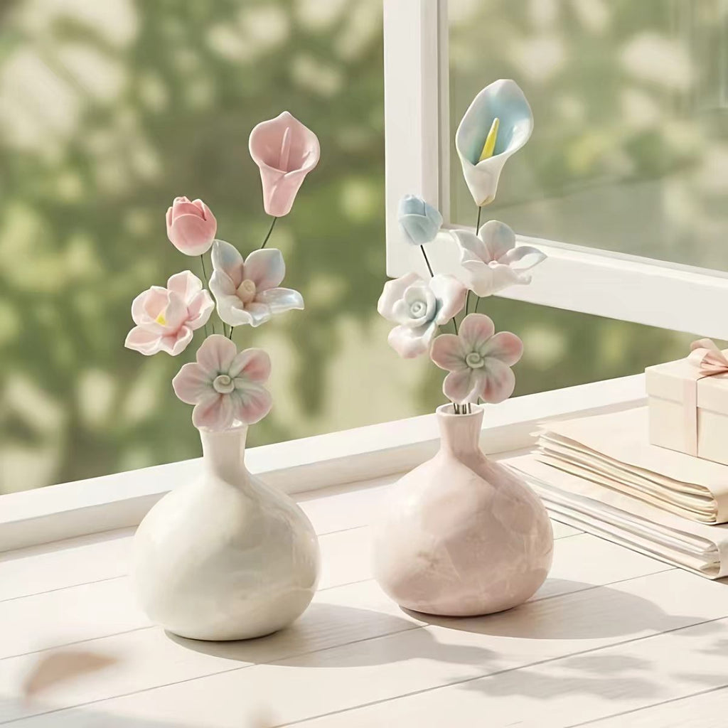 Jingdezhen Ceramic Calla Lily & Daisy Mixed Bouquet Vase — Handcrafted Porcelain Flower Decor