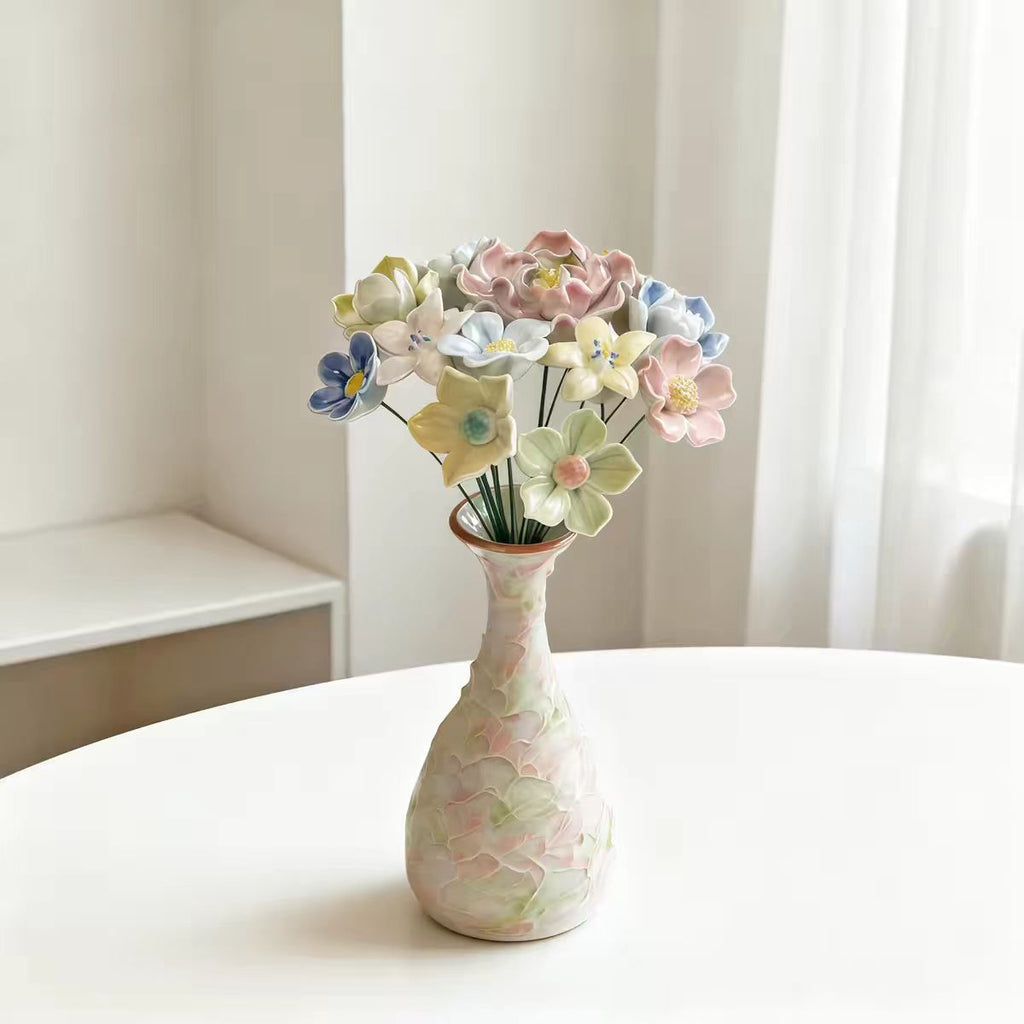 Jingdezhen Ceramic Pastel Dream Bouquet — Mosaic & Crackle Glaze Vase Collection