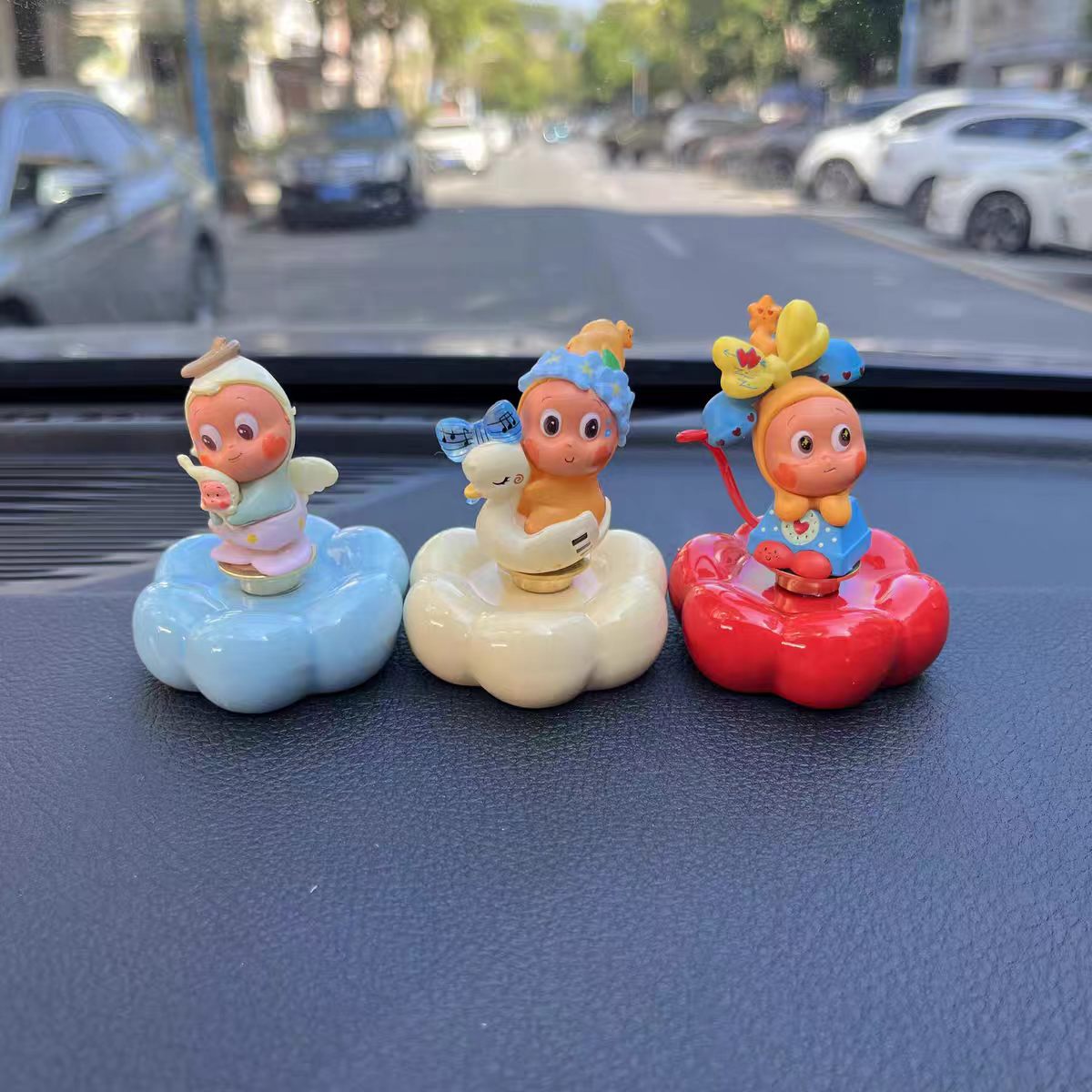 Kawaii Fantasy Character Figurine on Rotating Cloud Base — Series 5 Trio Sets, Car Dashboard
