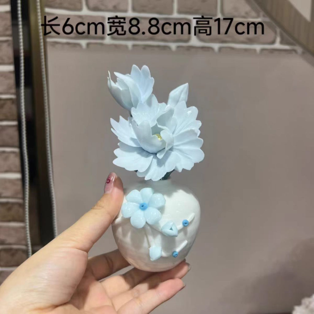 Jingdezhen White Porcelain Relief Vase with Ceramic Flower Arrangement — Lotus, Peony & Plum Blossom, 5 Styles