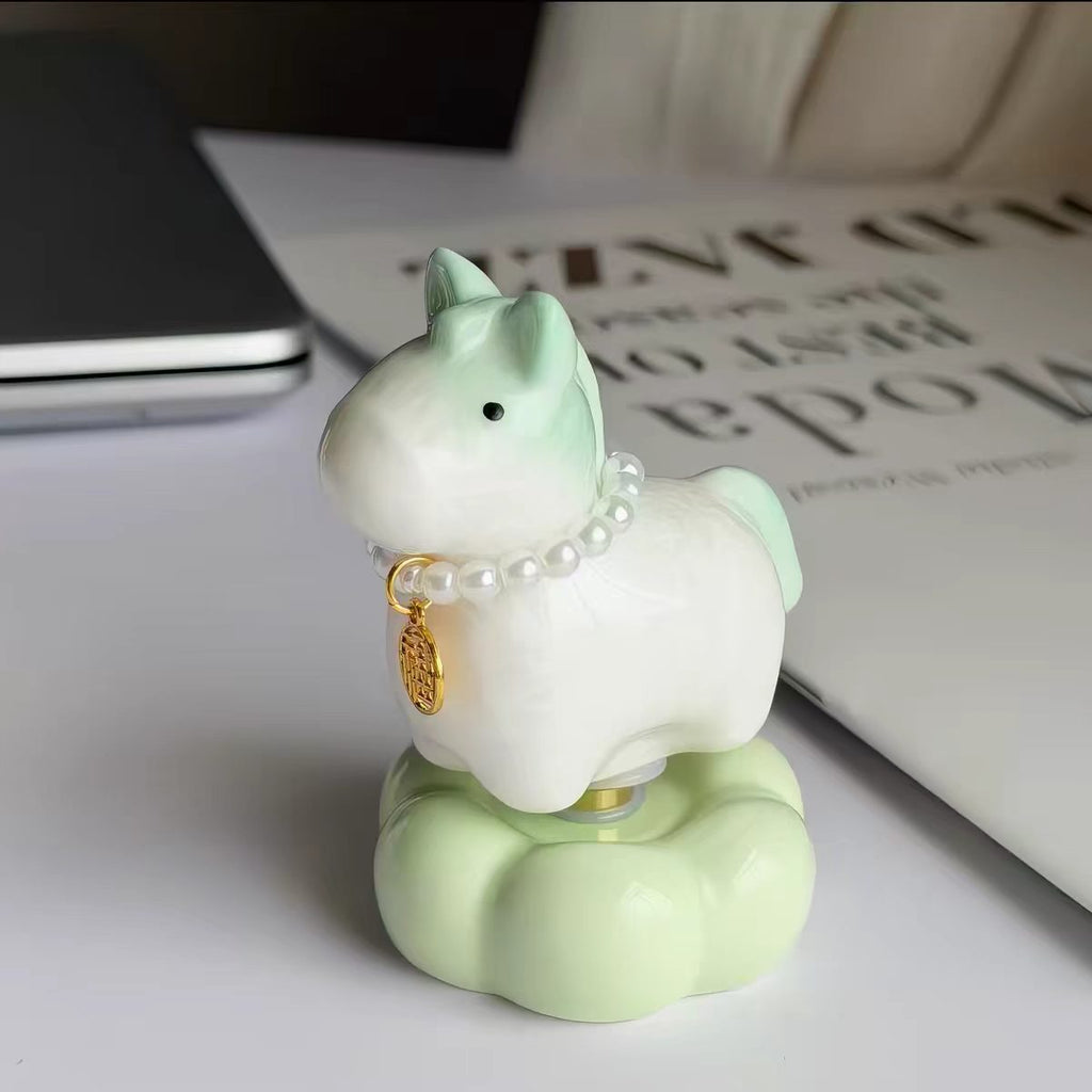 Lucky Fortune Horse Bobblehead Figurine — Pearl Necklace & Fu Charm Cloud Base Series