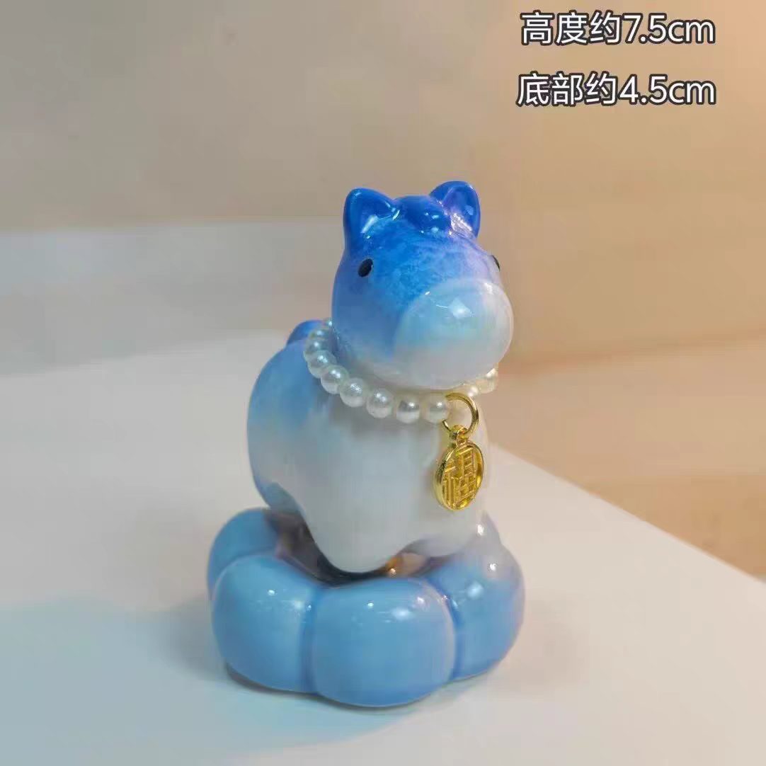 Lucky Fortune Horse Bobblehead Figurine — Pearl Necklace & Fu Charm Cloud Base Series