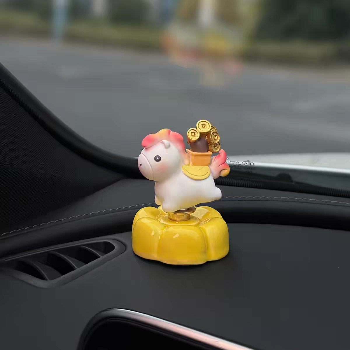 Cute Unicorn Car Dashboard Figurine on Rotating Flower Base — Rainbow & Fortune Styles, 4 Styles