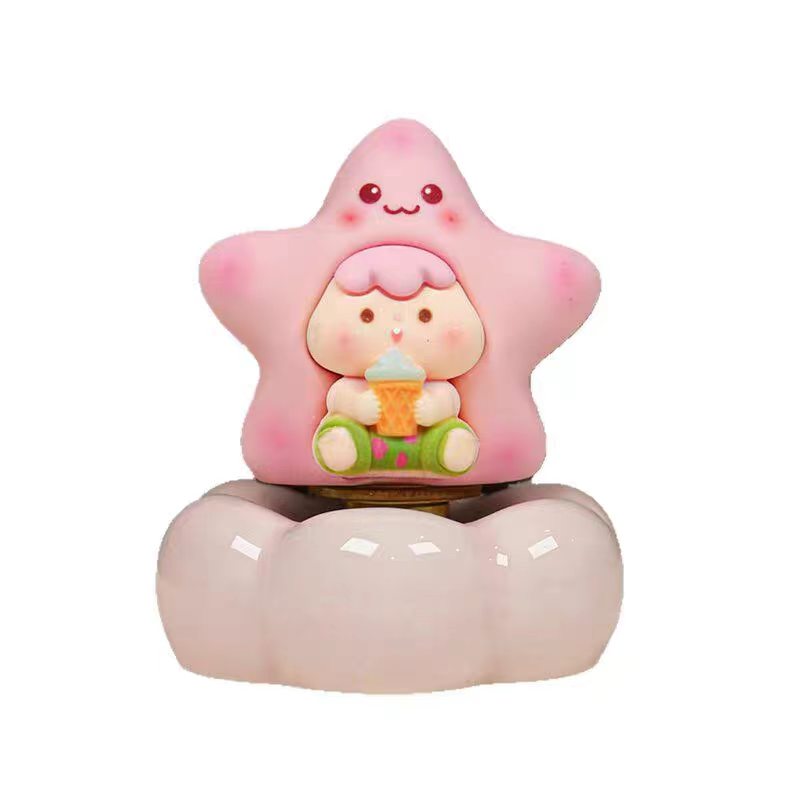 Kawaii Ice Cream Girl Figurine on Rotating Cloud Base — Pineapple, Pink Star & Bear Costume, 3 Styles