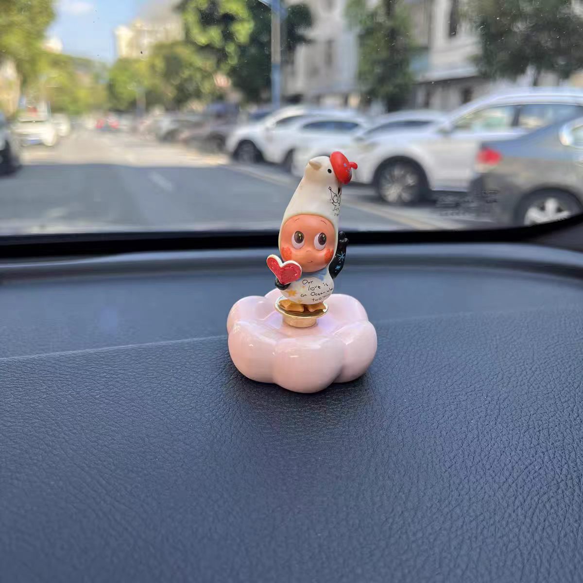 Kawaii Fantasy Character Figurine on Rotating Cloud Base — Series 3 Singles, Car Dashboard Close-Up