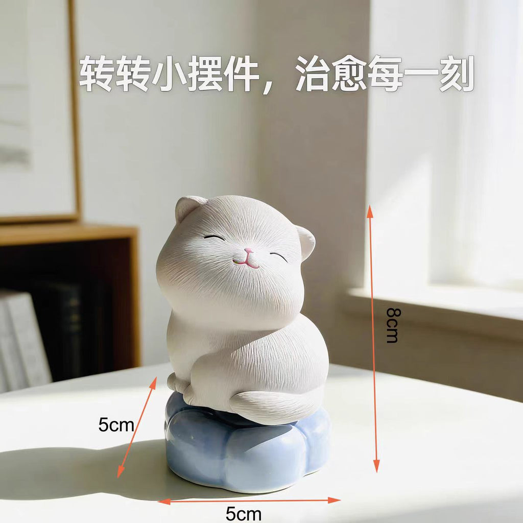 Kawaii Meditating Cat Figurine on Rotating Base — Prayer Pumpkin & Zen Cloud, 2 Styles