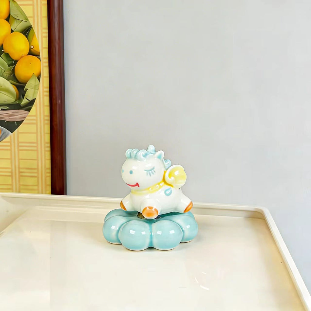 Kawaii Ceramic Unicorn Figurine on Rotating Bubble Cloud Base — 5 Pastel Colours