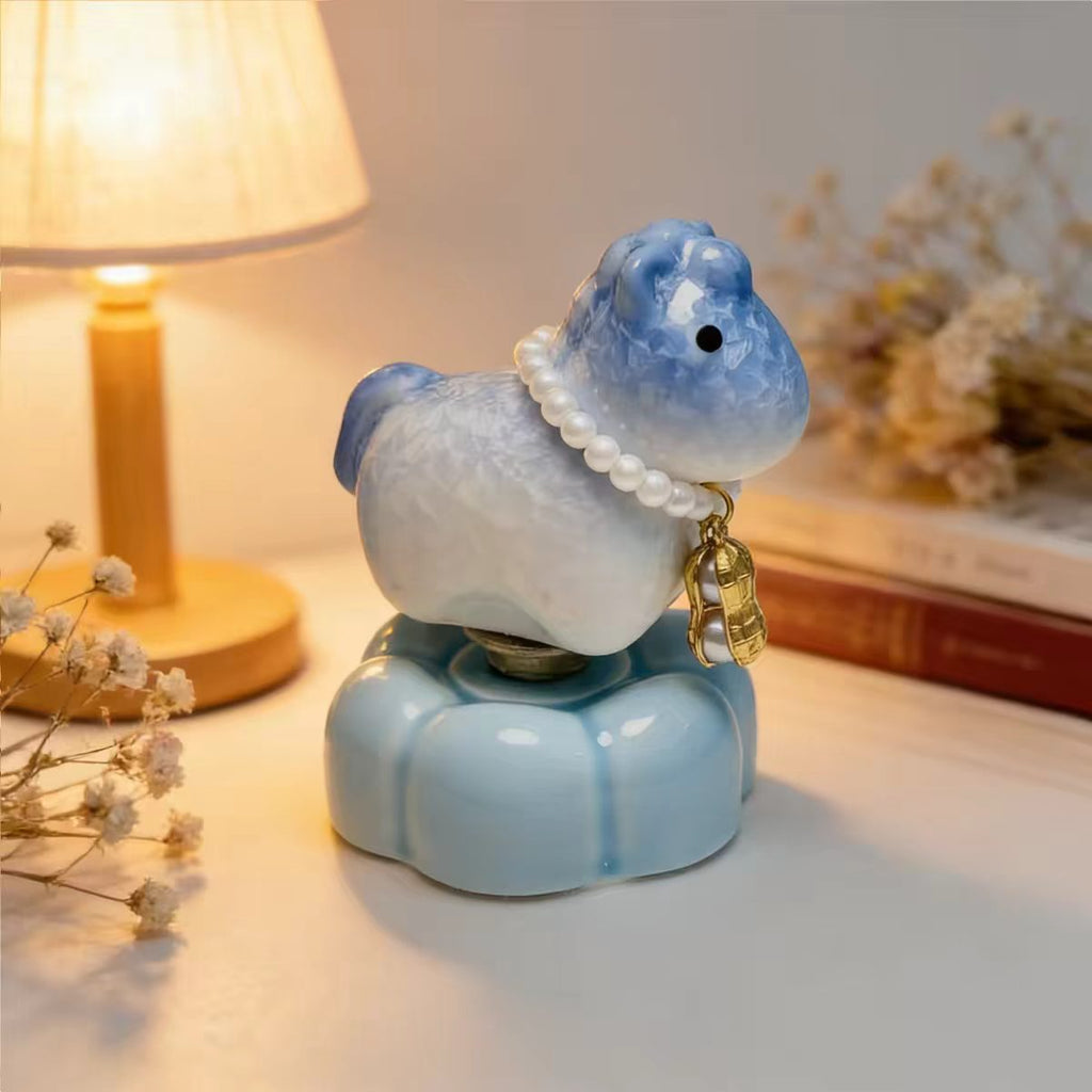 Jingdezhen Chubby Lucky Horse Spinning Figurine — Gold Ingot Saddle & Pearl Necklace Cloud Base Collection