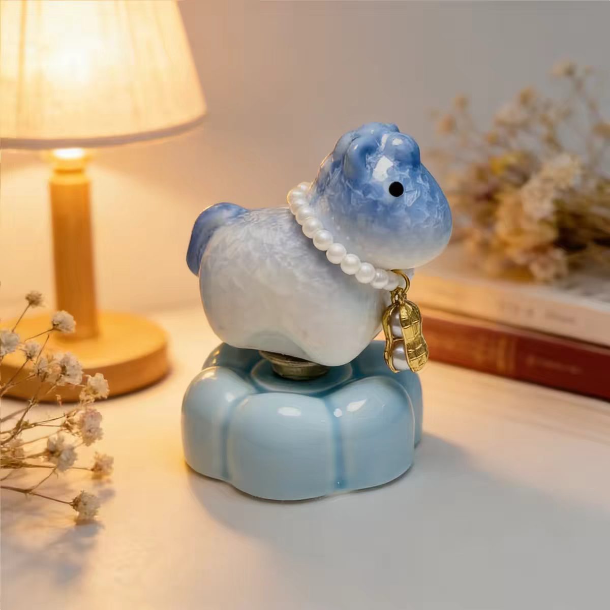 Jingdezhen Chubby Lucky Horse Spinning Figurine — Gold Ingot Saddle & Pearl Necklace Cloud Base Collection