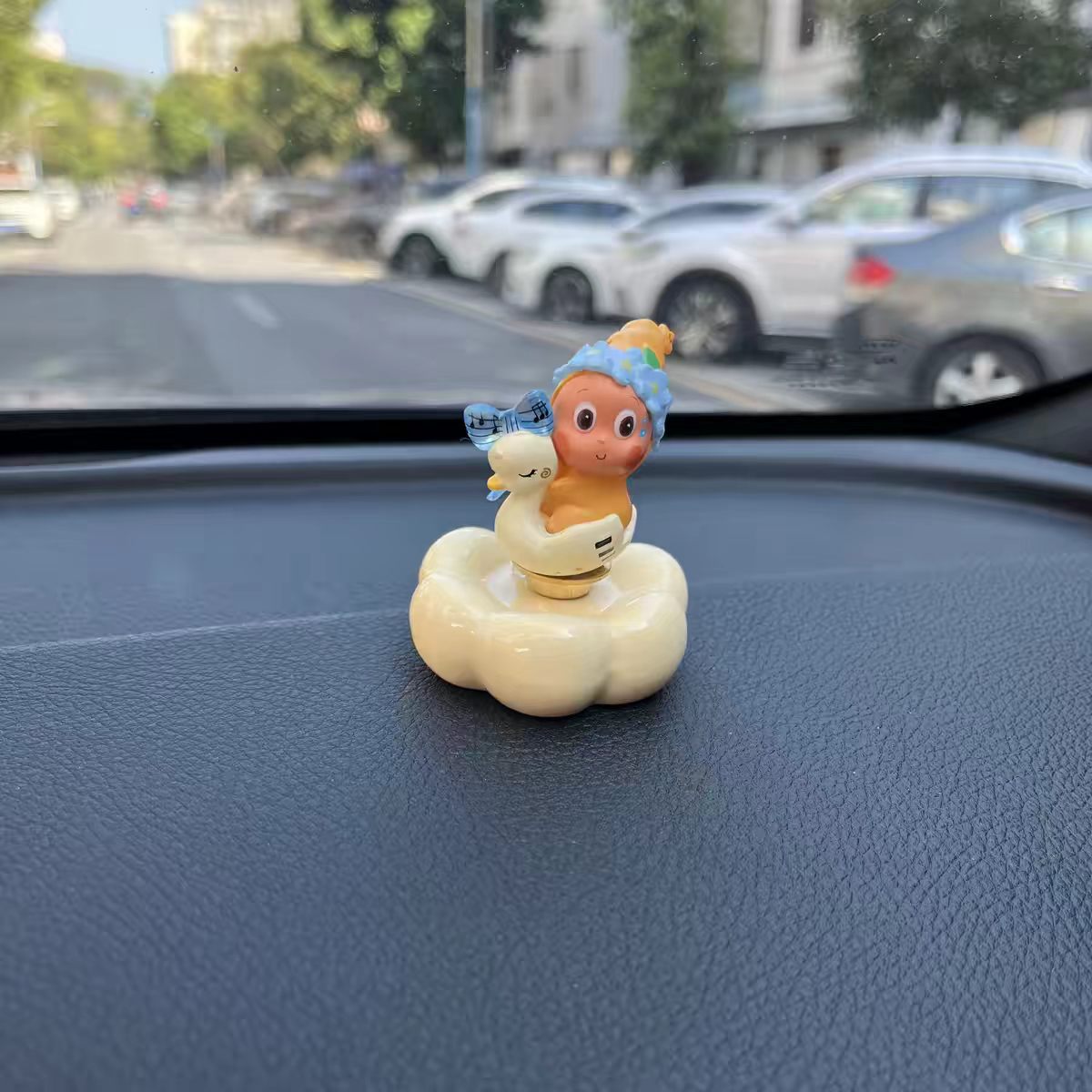 Kawaii Fantasy Character Figurine on Rotating Cloud Base — Series 3 Singles, Car Dashboard Close-Up