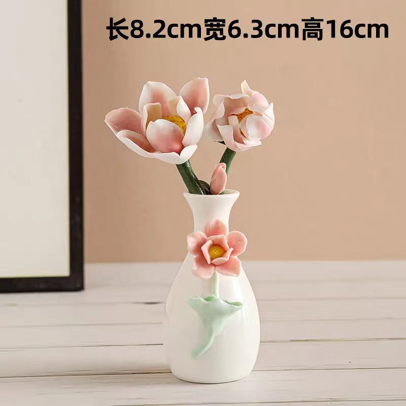 Jingdezhen White Porcelain Relief Vase with Ceramic Flower Arrangement — Lotus, Peony & Plum Blossom, 5 Styles