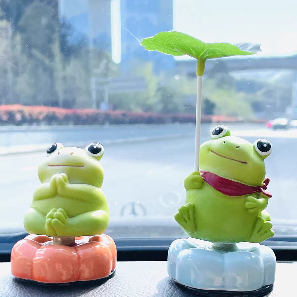 Kawaii Lotus Leaf Umbrella Figurine on Rotating Lotus Base — Hamster, Frog & Panda, 3 Characters