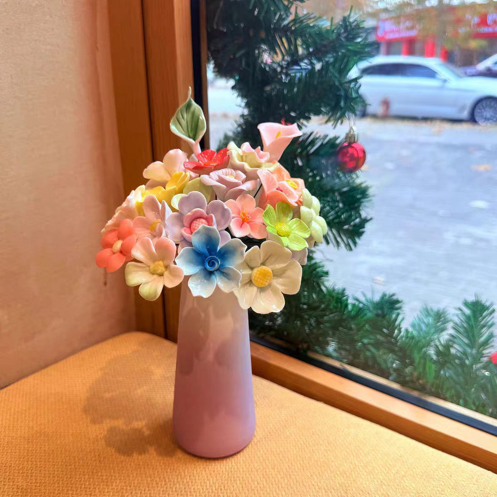 Jingdezhen Ceramic Mixed Flower Bouquet — Gradient Bottle Vase Window Series