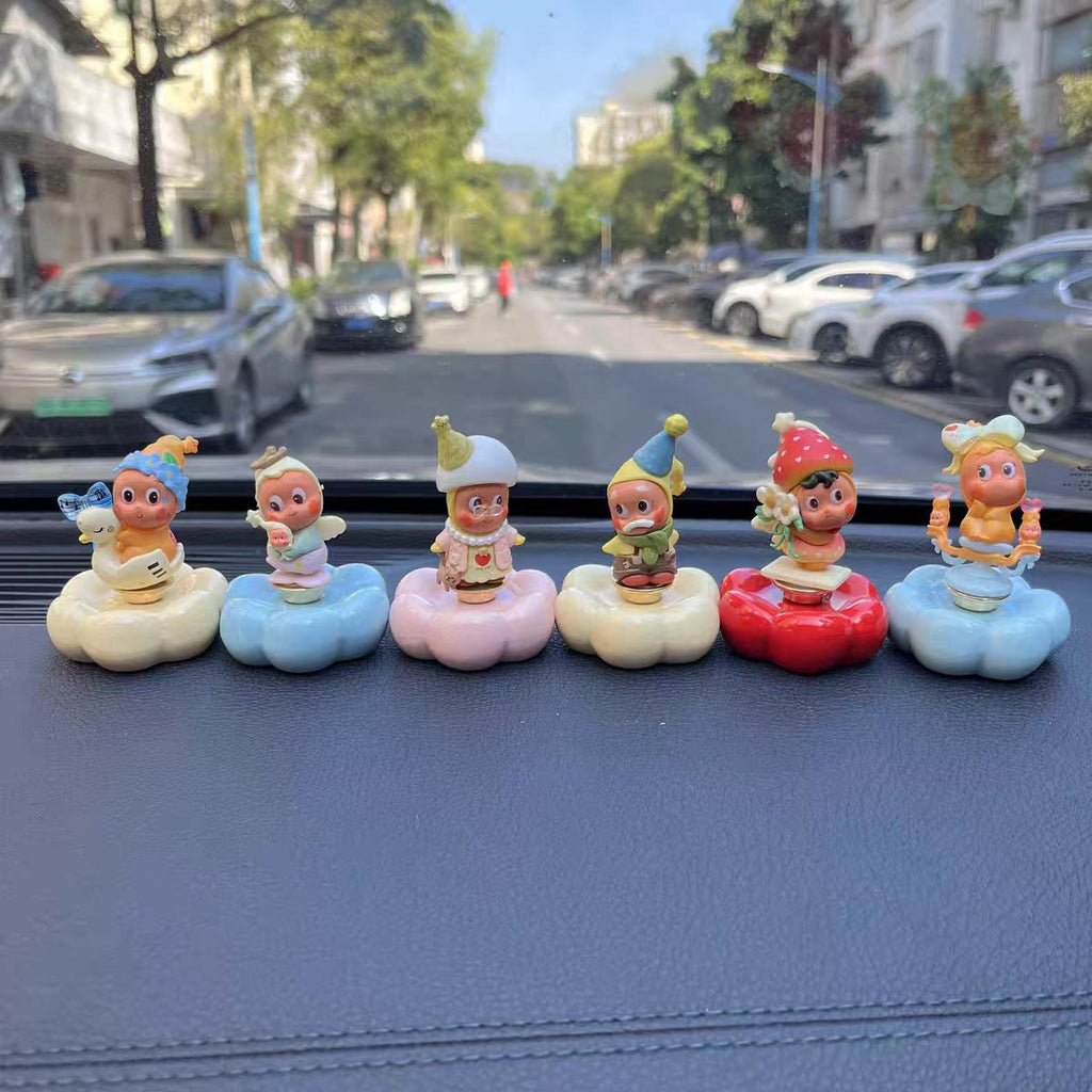 Kawaii Big-Eye Baby Figurine on Rotating Pumpkin Cloud Base — Car Dashboard Blind Box Series, 9+ Styles