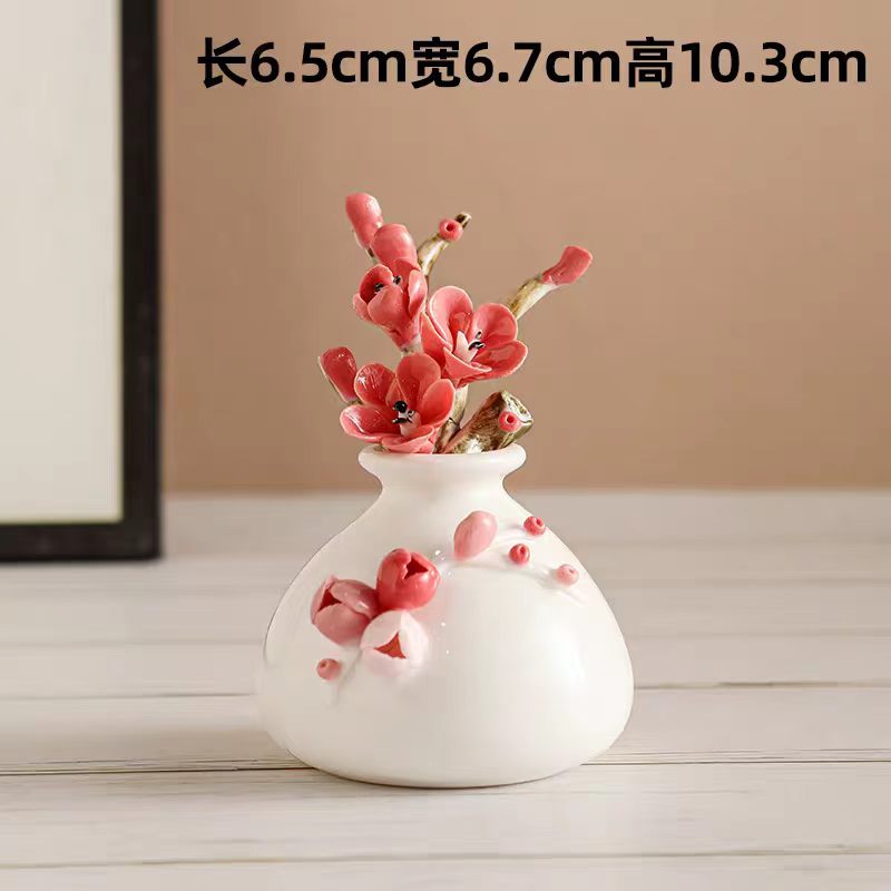 Jingdezhen White Porcelain Relief Vase with Ceramic Flower Arrangement — Lotus, Peony & Plum Blossom, 5 Styles