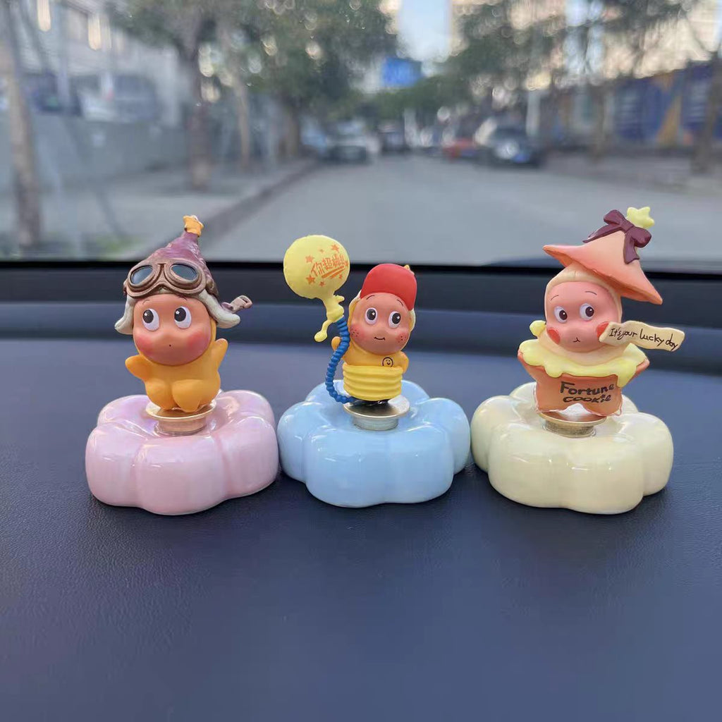 Kawaii Cartoon Elf Car Dashboard Figurine on Rotating Cloud Base — 6 Characters