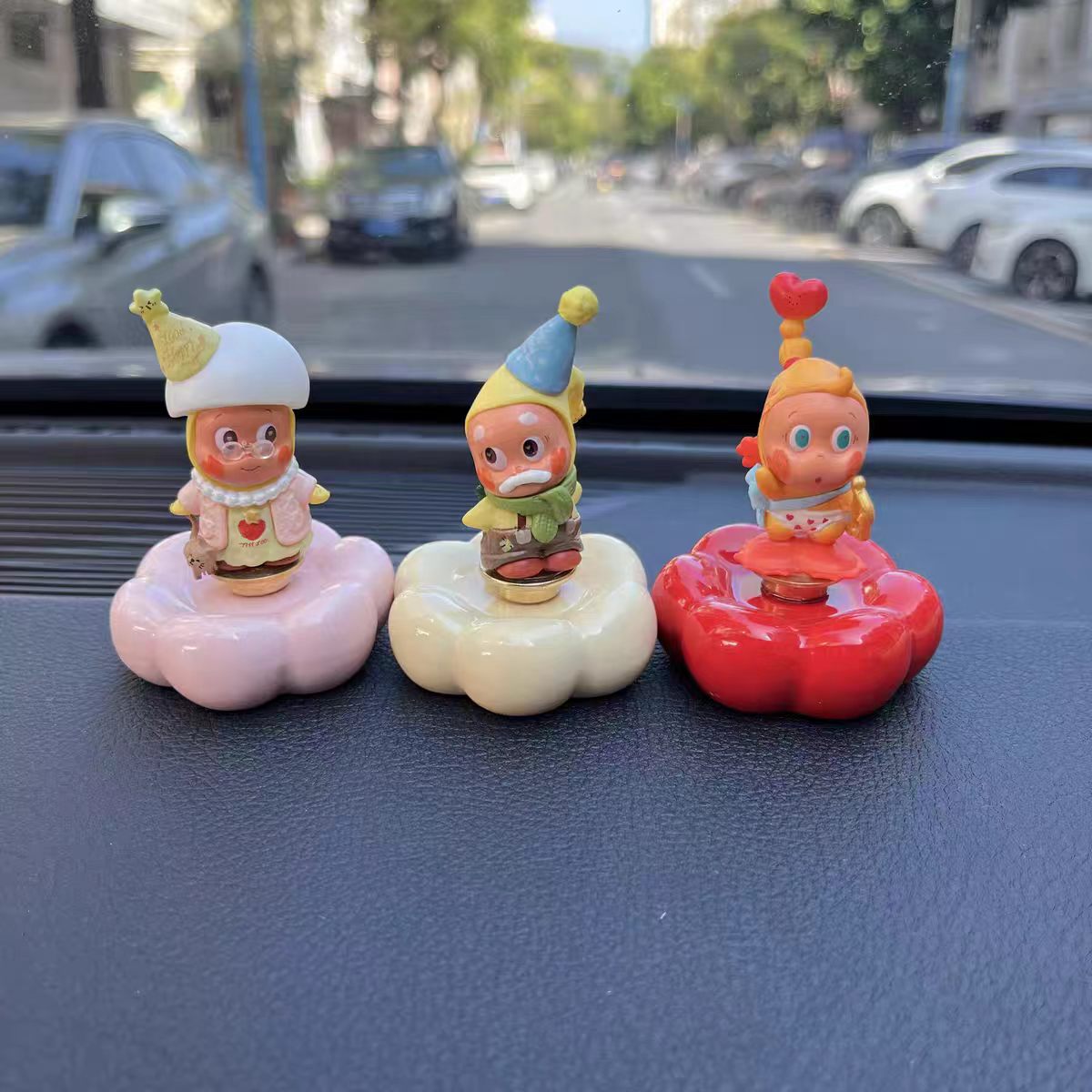 Kawaii Fantasy Character Figurine on Rotating Pumpkin Cloud Base — Car Dashboard Trio Series, 8+ Styles