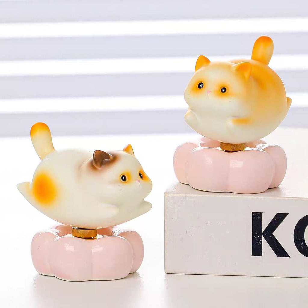 Chubby Cat Bobblehead Figurine — Pink Pumpkin Base Desk & Car Decor Collection