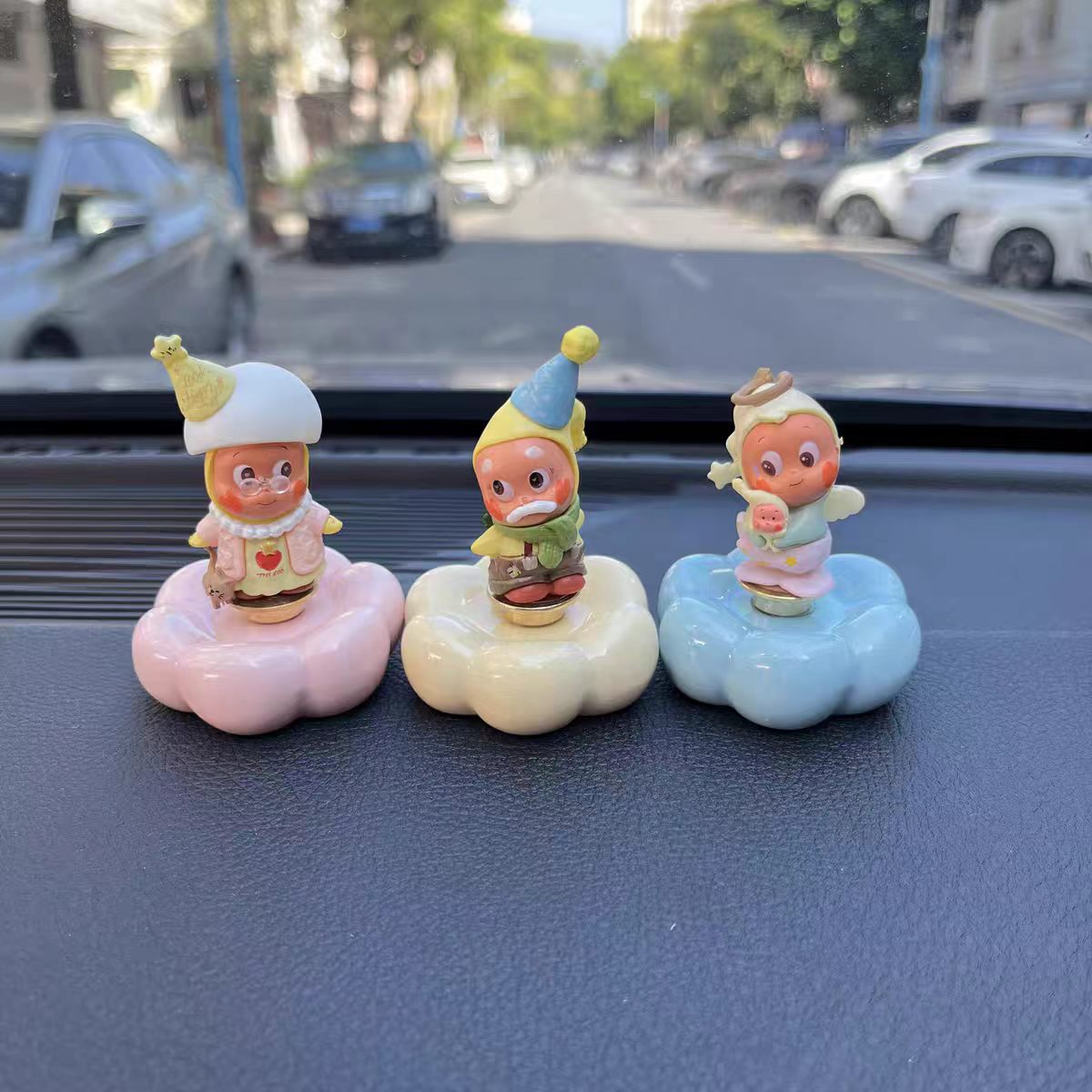 Kawaii Fantasy Character Figurine on Rotating Pumpkin Cloud Base — Car Dashboard Trio Series, 8+ Styles
