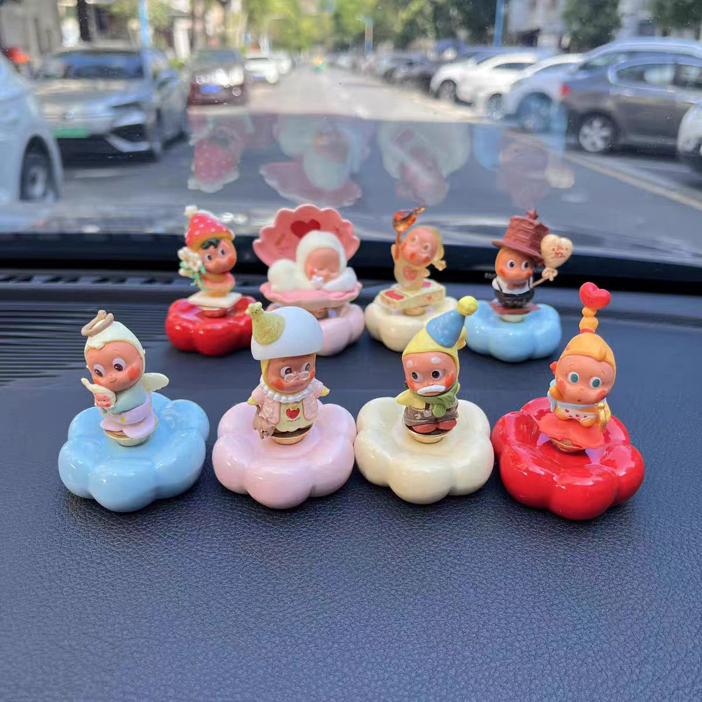 Kawaii Big-Eye Baby Figurine on Rotating Pumpkin Cloud Base — Car Dashboard Blind Box Series, 9+ Styles