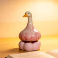 Ceramic Garlic Duck Spinning Figurine — Pastel Gradient Glaze Pumpkin Base Desk Decor
