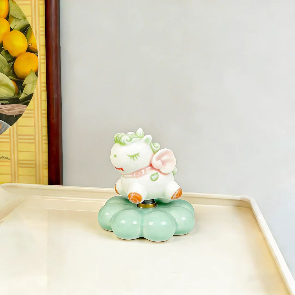 Kawaii Ceramic Unicorn Figurine on Rotating Bubble Cloud Base — 5 Pastel Colours