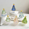 Crystal Glass Christmas Tree Figurine — Solid Cast, 6 Colours, Gold Star Topper, Desk & Shelf Decor