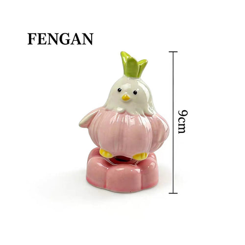 Ceramic Garlic Chick Spinning Bobblehead — Green Crown Pastel Pumpkin Base Desk Decor Collection