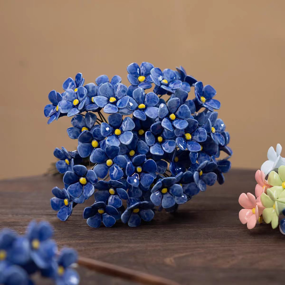 Jingdezhen Ceramic Forget-Me-Not Ball — Cobalt Blue, 30+ Hand-Sculpted Porcelain Blooms