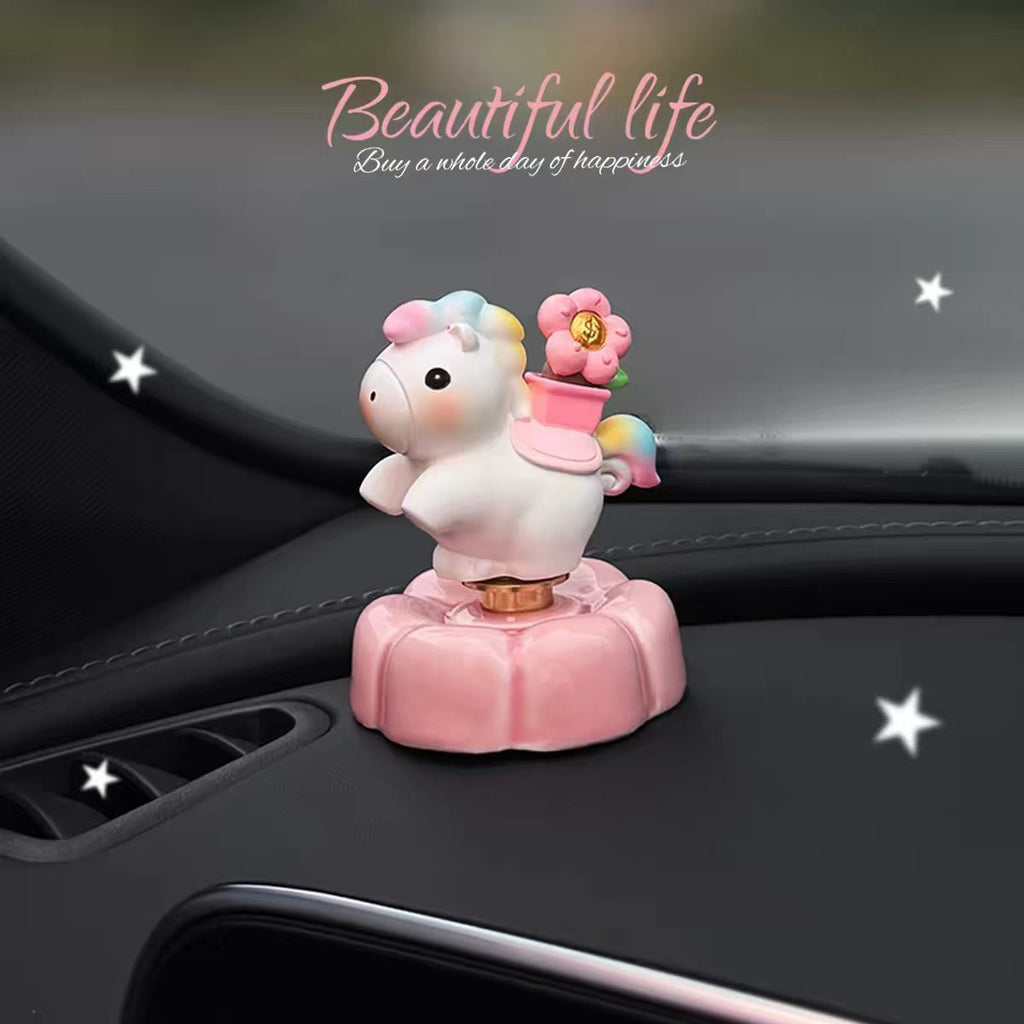 Cute Unicorn Bobblehead Car Dashboard Figurine — Fortune & Flower Pumpkin Base Series