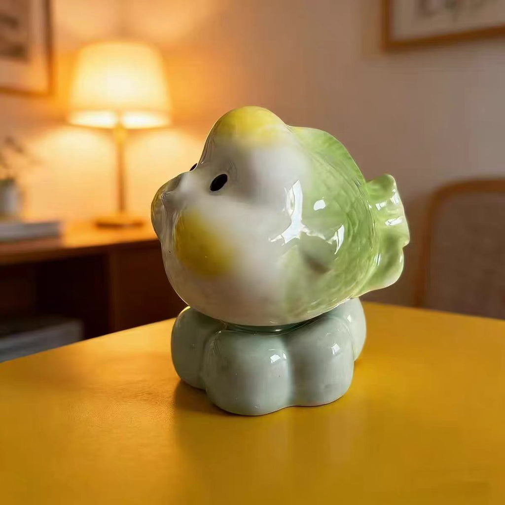 Jingdezhen Ceramic Cabbage Bird Figurine — Cute Cloud Base Desk Decor & Gift