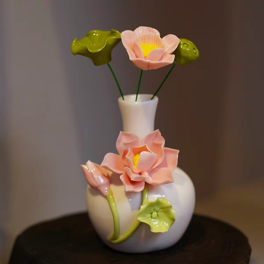 Jingdezhen White Porcelain 3D Lotus Relief Vase — Sculptural Lotus Grows from the Vase, 2 Styles