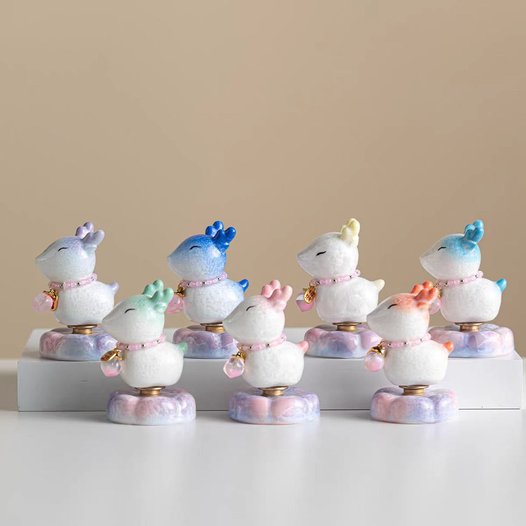 Lucky Fortune Horse Bobblehead Figurine — Pearl Necklace & Fu Charm Cloud Base Series