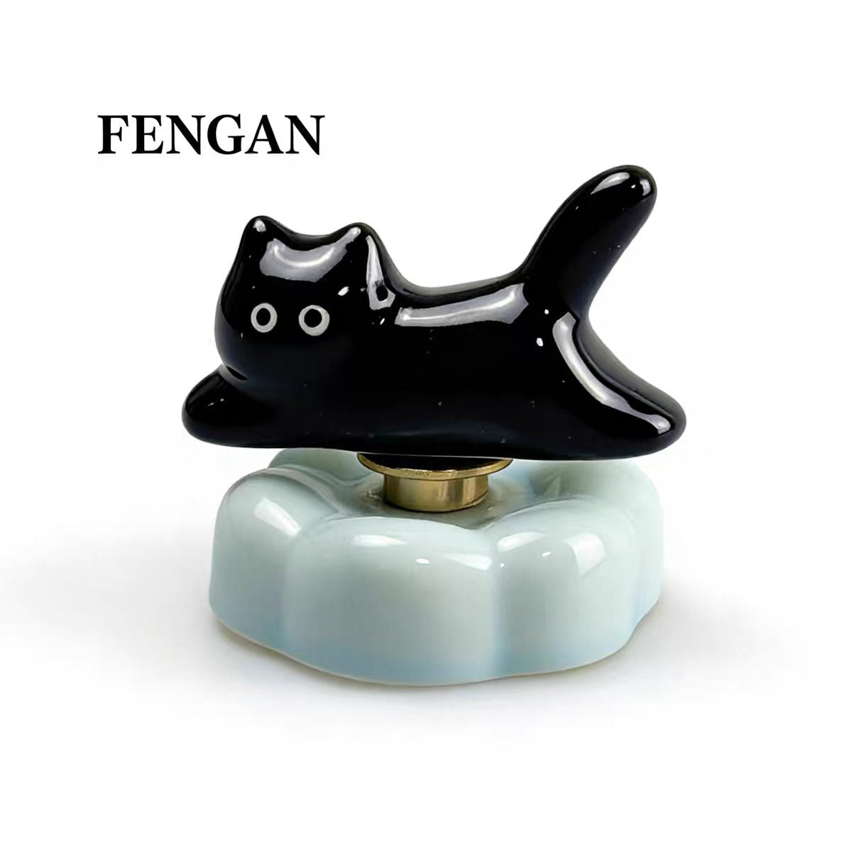 Jingdezhen Ceramic Lazy Cat Bobblehead Figurine — Cloud Base Car Dashboard & Desk Decor