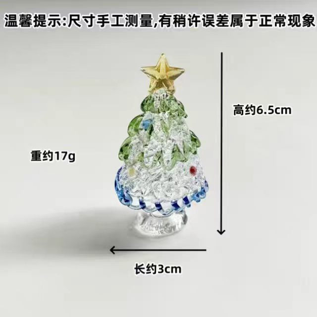Crystal Glass Christmas Tree Figurine on Ceramic Base — 4 Colours, Car Dashboard & Desk Decor, 6.5cm