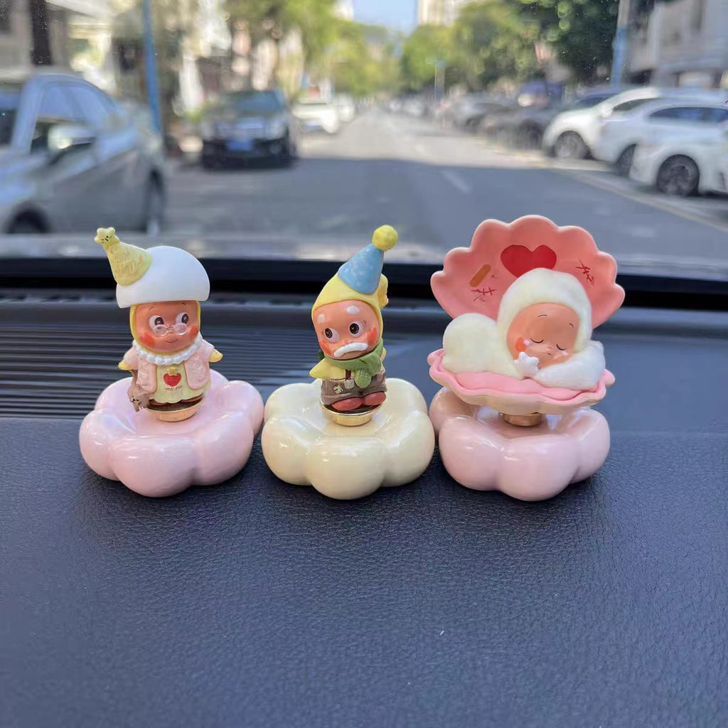 Kawaii Fantasy Character Figurine on Rotating Pumpkin Cloud Base — Car Dashboard Trio Series, 8+ Styles