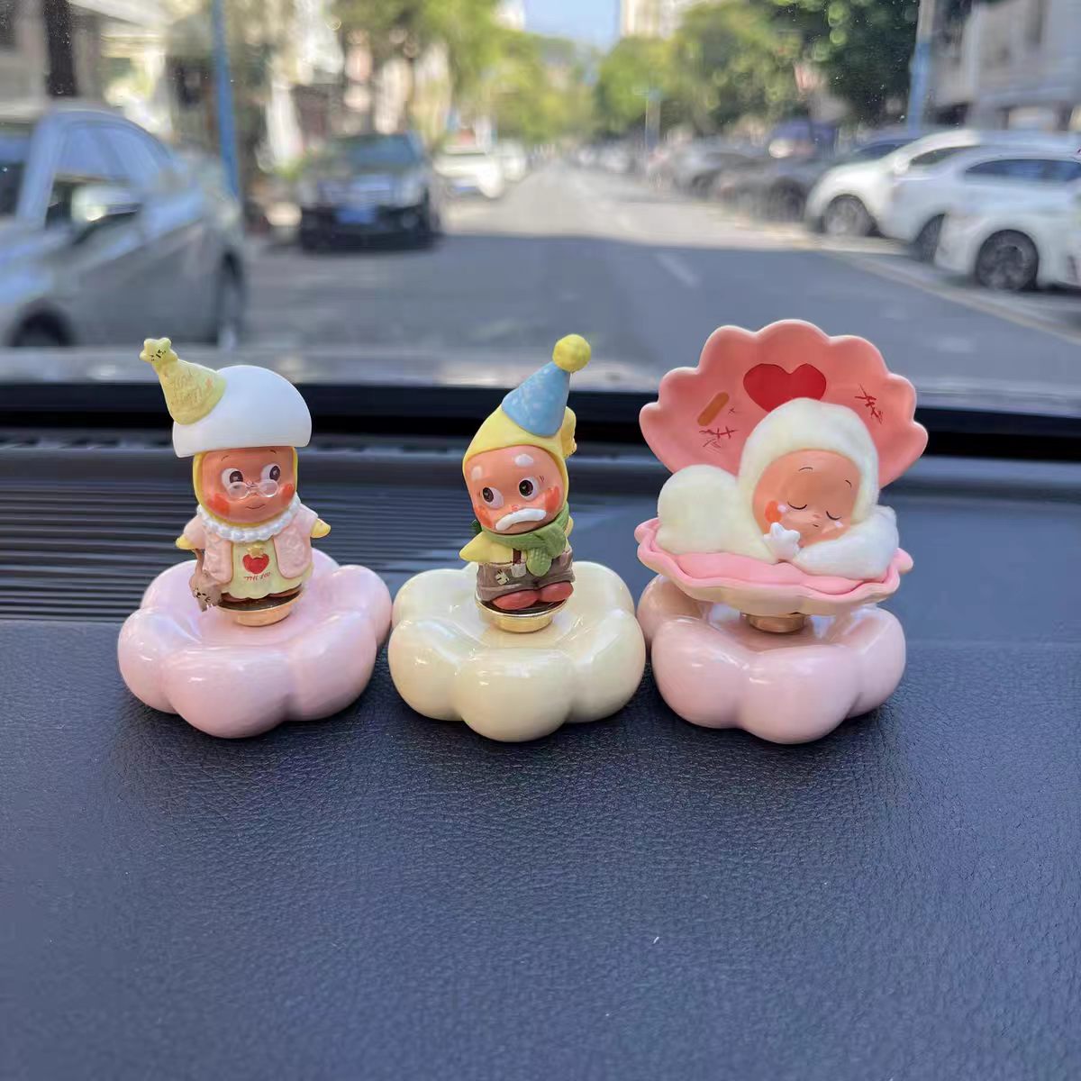 Kawaii Fantasy Character Figurine on Rotating Pumpkin Cloud Base — Car Dashboard Trio Series, 8+ Styles