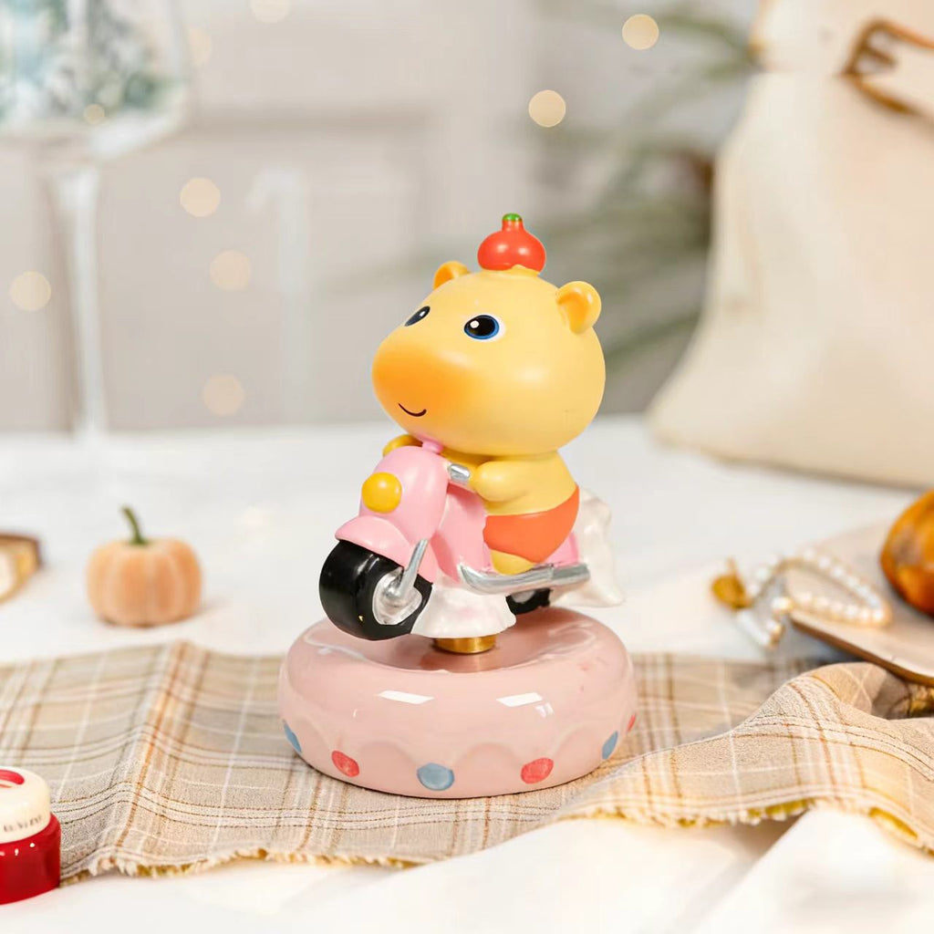 Kawaii Chubby Hippo Figurine on Rotating Donut Base — Angry, Crying, Swimming & Scooter, 4 Styles