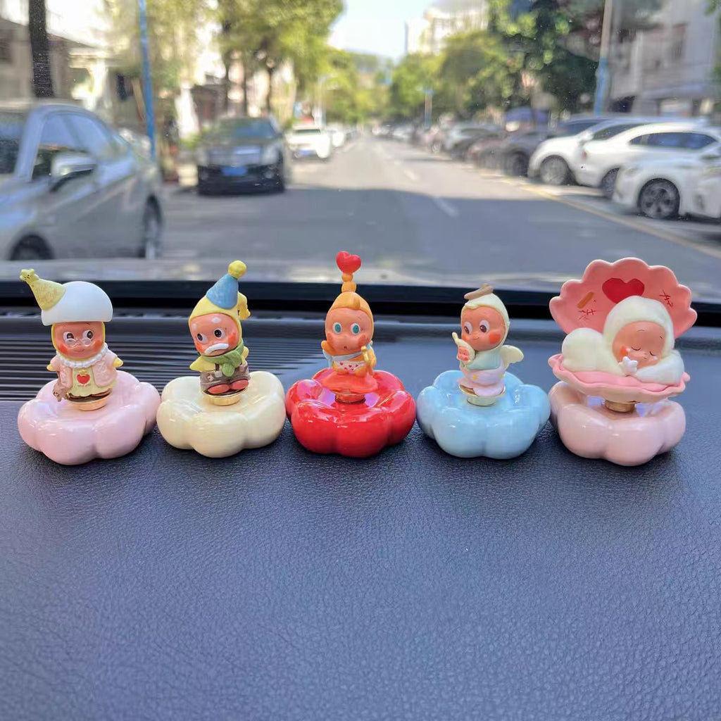 Kawaii Big-Eye Baby Figurine on Rotating Pumpkin Cloud Base — Car Dashboard Blind Box Series, 9+ Styles