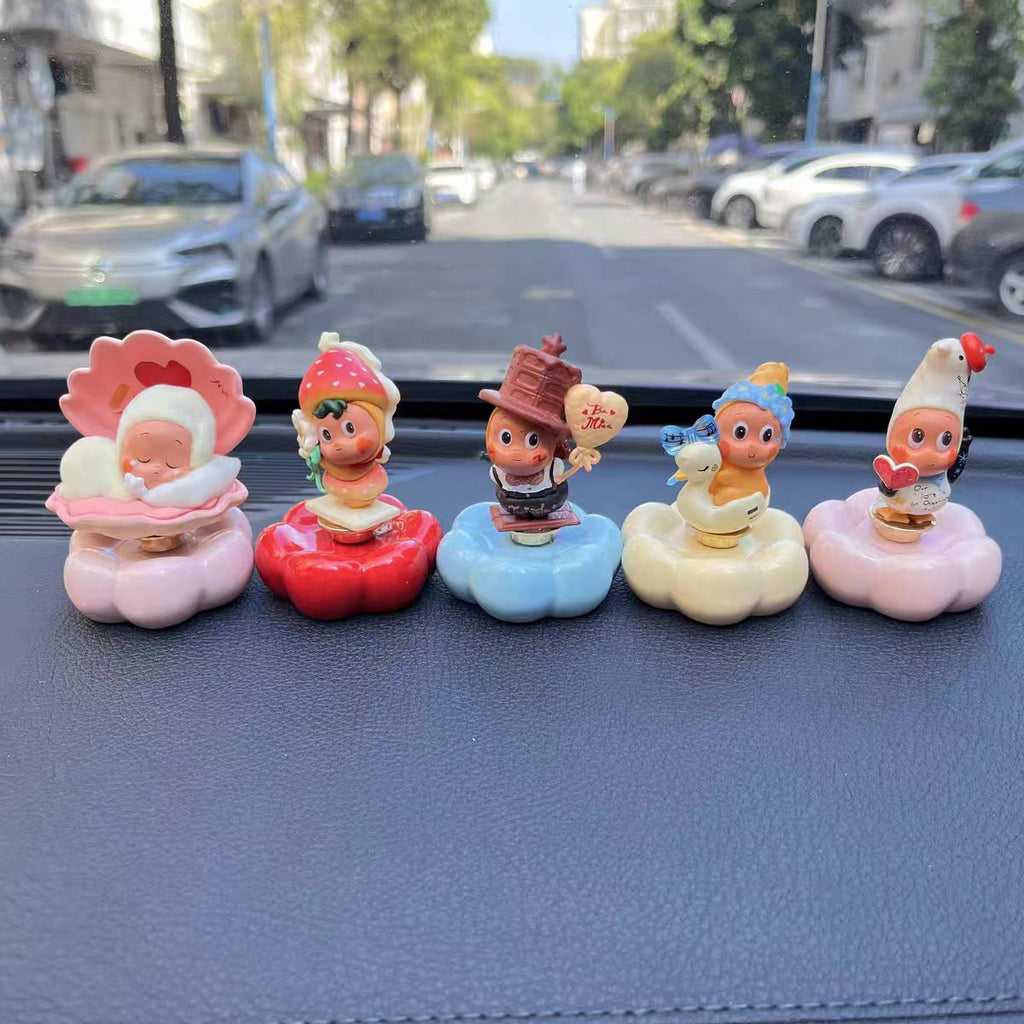 Kawaii Big-Eye Baby Figurine on Rotating Pumpkin Cloud Base — Car Dashboard Blind Box Series, 9+ Styles