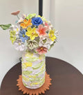 Jingdezhen Ceramic Grand Bouquet — Spring Green Petal-Relief Cylinder Vase with Blue Rose Centrepiece