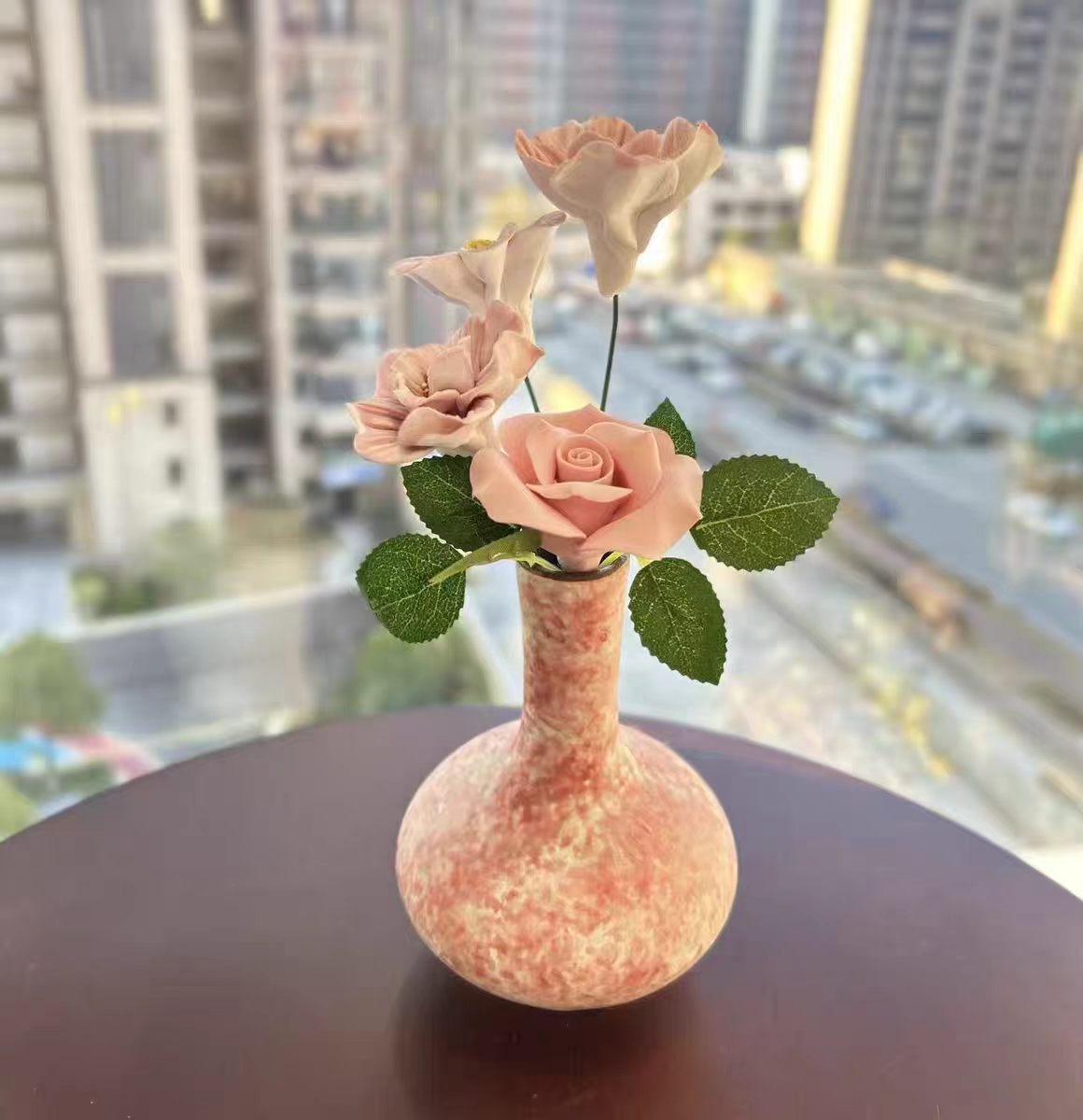 Jingdezhen Ceramic Rose Bouquet — Speckle-Glaze Round Belly & Teardrop Vase Collection