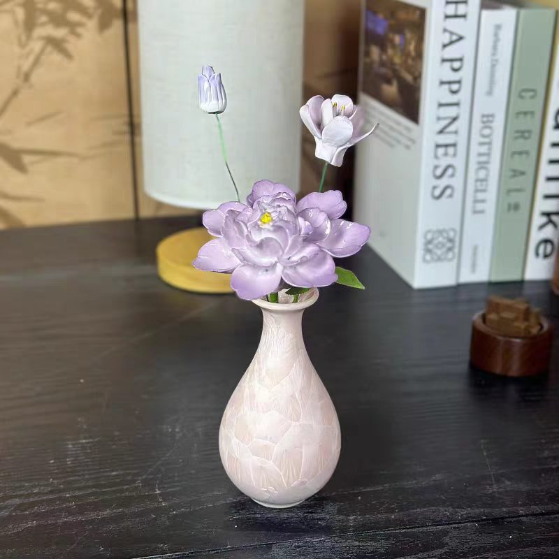 Jingdezhen Ceramic Peony Trio — Crackle & Matte Teardrop Vase, 3 Colorways