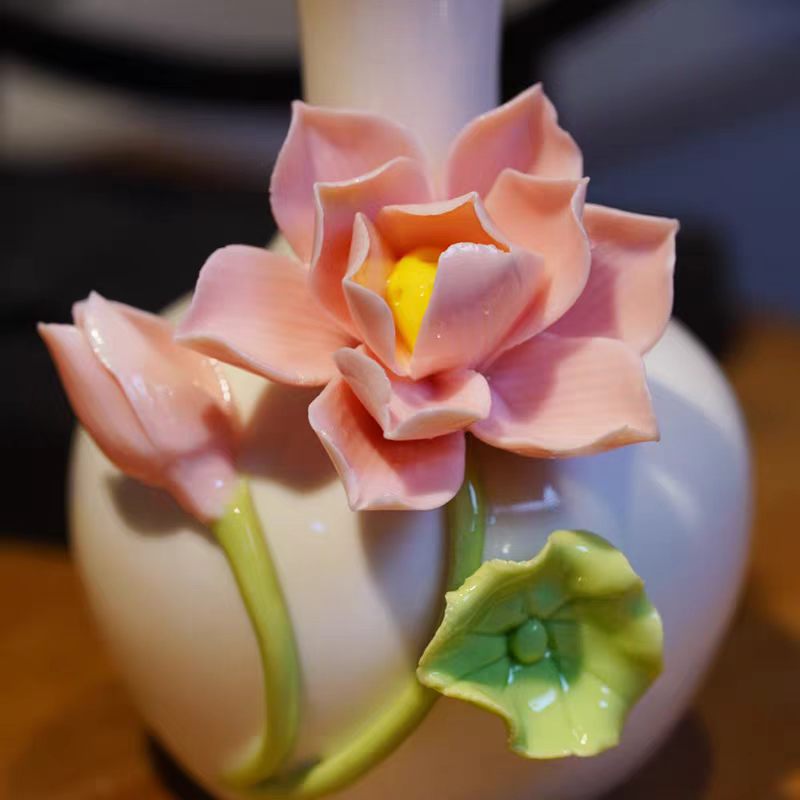 Jingdezhen White Porcelain 3D Lotus Relief Vase — Sculptural Lotus Grows from the Vase, 2 Styles