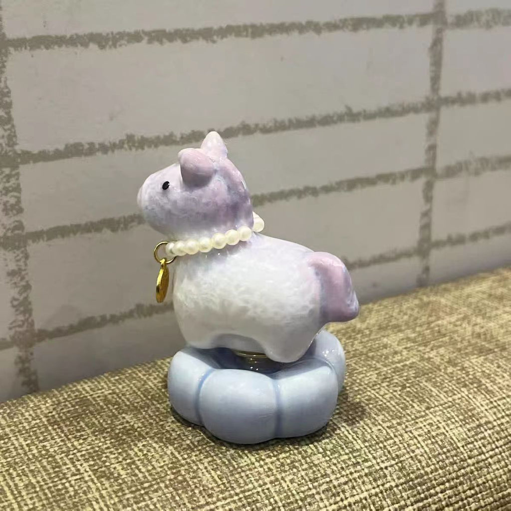 Lucky Fortune Horse Bobblehead Figurine — Pearl Necklace & Fu Charm Cloud Base Series