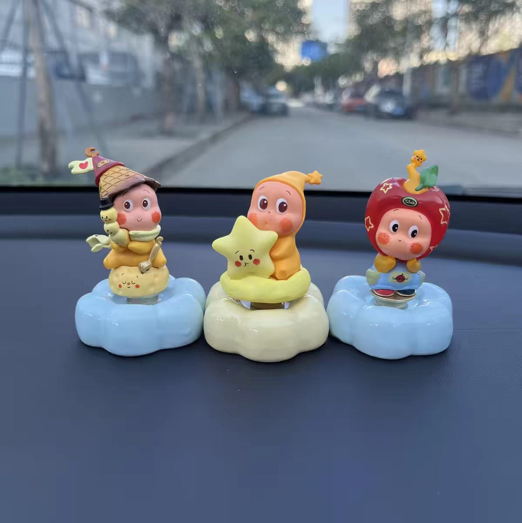 Kawaii Cartoon Elf Car Dashboard Figurine on Rotating Cloud Base — 6 Characters